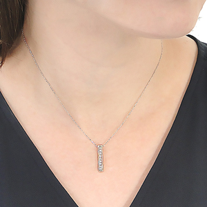 ネックレス K18YG PT900 イエローゴールド プラチナ ダイヤモンド 0.09ct 片面 バーネックレス ライン コンビ ペンダント 縦ライン Iライン ジュエリー【f275-ygpt】 AL