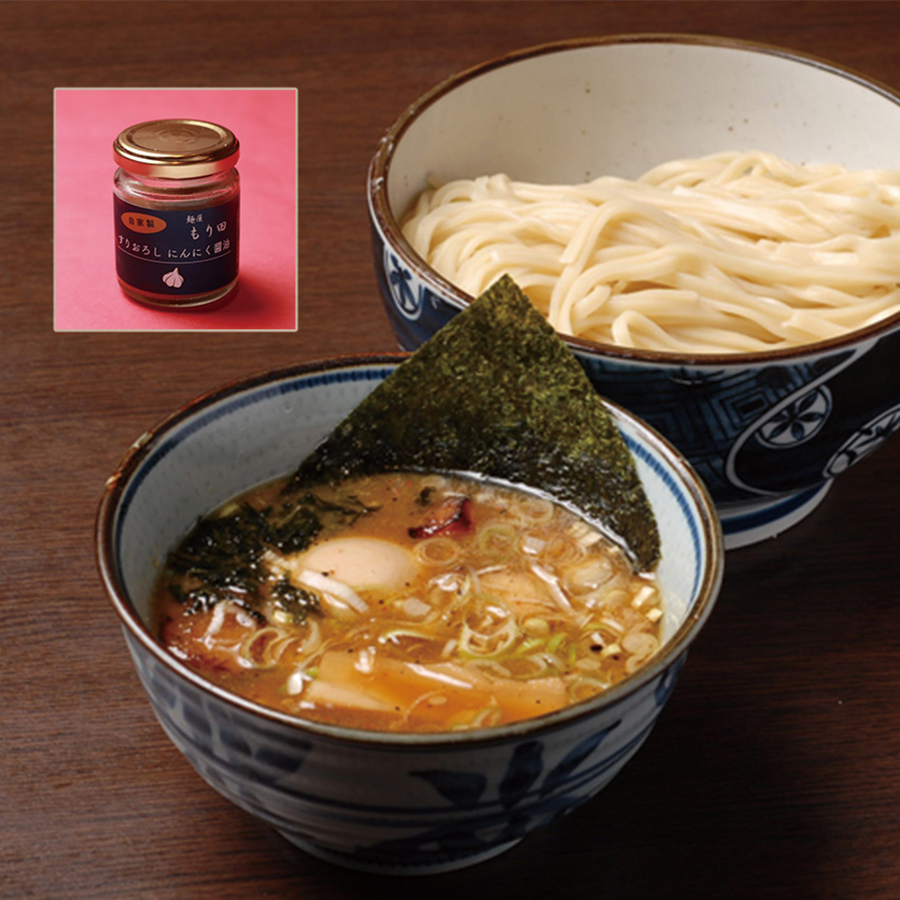 ミシュランガイド岐阜2019『ミシュランプレート』に掲載された 麺屋もり田  つけ麺  4食、自家製にんにく醤油 セツト