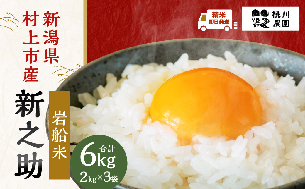 
            【精米即日発送】【令和7年産米】新潟県村上市桃川産 特別栽培米  新之助6kg　A4100
          