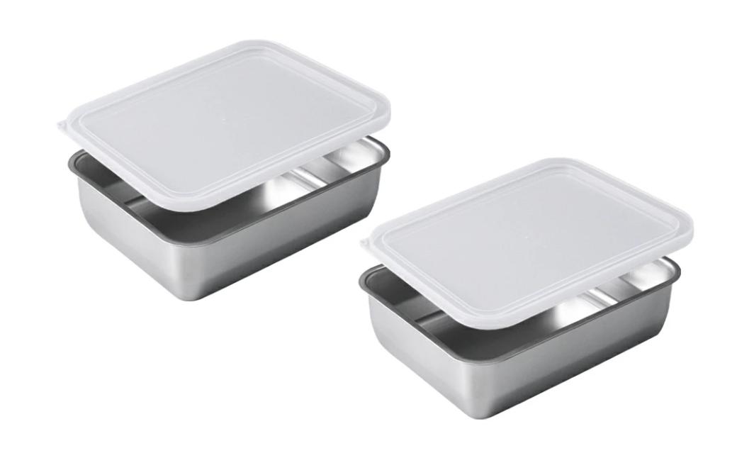 
                  お料理はかどる 蓋付き角バット 1/2サイズ 2個セット (ステンレスバット)【 調理器具 キッチン用品 キッチングッズ ステンレス製 燕三条製 】 FC011041
                