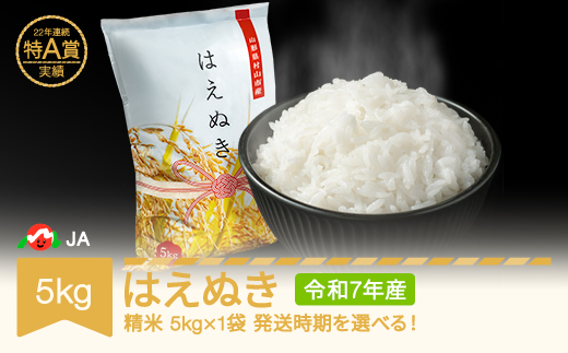 米 5kg はえぬき 精米 令和7年産 2026年8月中旬 ja-haxxa5-s8b