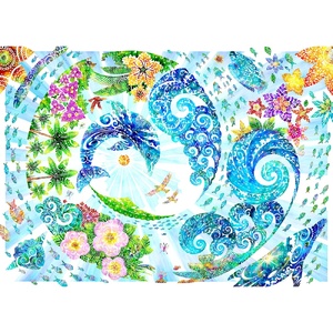 インテリア ［琉球イラストレーション］ 与儀勝之 『海の星 ～波の光～ / Star of the Sea - Shining Waves -』 額装Mサイズ  BCAI012 アート