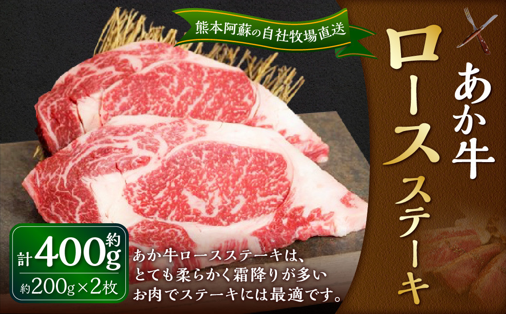 
                  あか牛 ロースステーキ 約400g（あか牛ロースステーキ 約200g×2枚）肉 お肉 牛肉 和牛 褐毛和種 国産 九州産 冷凍 熊本県 湯前町
                