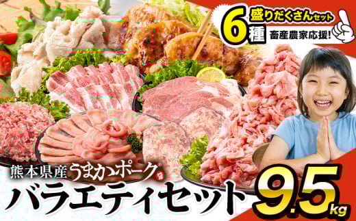 数量限定★生産者応援★ 豚肉 小分け バラエティ セット うまか ポーク 2セット しゃぶしゃぶ 切り落とし 豚ロース バラ 豚バラ 豚バラ肉 スライス 計 9.5kg 4.6kg × 2セット ＋ 300g 9kg 以上 真空 お楽しみセット 不揃い 数量限定 簡易包装 冷凍配送 《30日以内に出荷予定(土日祝除く)》
