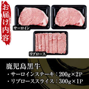  鹿児島黒牛 食べ比べ 700g サーロイン ス テーキ 400g（200g×2P） リブロース スライス 300g（300g×1P）  A5等級 内閣総理大臣賞受賞！日本一 の 鹿児島黒牛 冷凍 小