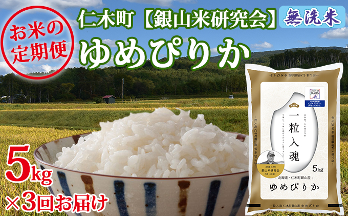 【先行受付 2025年産米】3ヵ月 定期便 銀山米研究会の無洗米＜ゆめぴりか＞5kg　ご飯 ライス 白米 ブランド米 おにぎり お弁当 北海道産 産地直送 ご飯 時短 朝ごはん 夜ごはん 昼ごはん [株式会社 松原米穀]