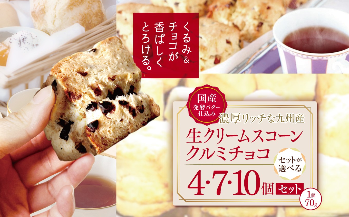 
            国産発酵バター仕込み濃厚リッチな九州産生クリームスコーン クルミチョコ 選べる 内容量 4個 ～ 10個 セット | お菓子 菓子 おかし 洋菓子 焼き菓子 イギリス菓子 チョコスコーン クルミ おやつ デザート スイーツ 手作り ティータイム アフタヌーンティー 大分県 中津市 送料無料
          