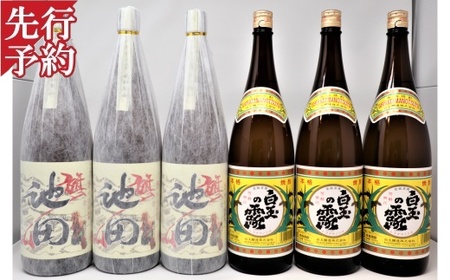 ☆先行受付☆No.4039-4　焼酎【池田旗山】・白玉の露（一升瓶）6本セット
