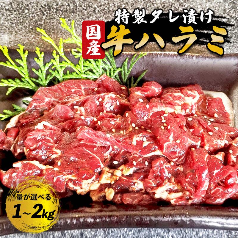 【ふるさと納税】《レビューキャンペーン対象》≪選べる容量≫国産タレ漬けハラミ焼肉 （ 1kg / 1.5kg / 2kg ）【 冷凍 自家製甘口 ハラミ はらみ 大容量 焼き肉 焼肉 焼肉セット アウトドア キャンプ BBQ おすすめ 小分け 国産牛 肉 肉屋 京都 綾部 タンバミート】