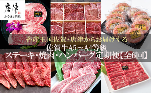 
「定期便全6回」 佐賀牛 ステーキ・焼肉・ハンバーグ 寄附翌月から発送 (合計3.96kg) A5～A4等級 ギフト 贈り物 「2023年 令和5年」
