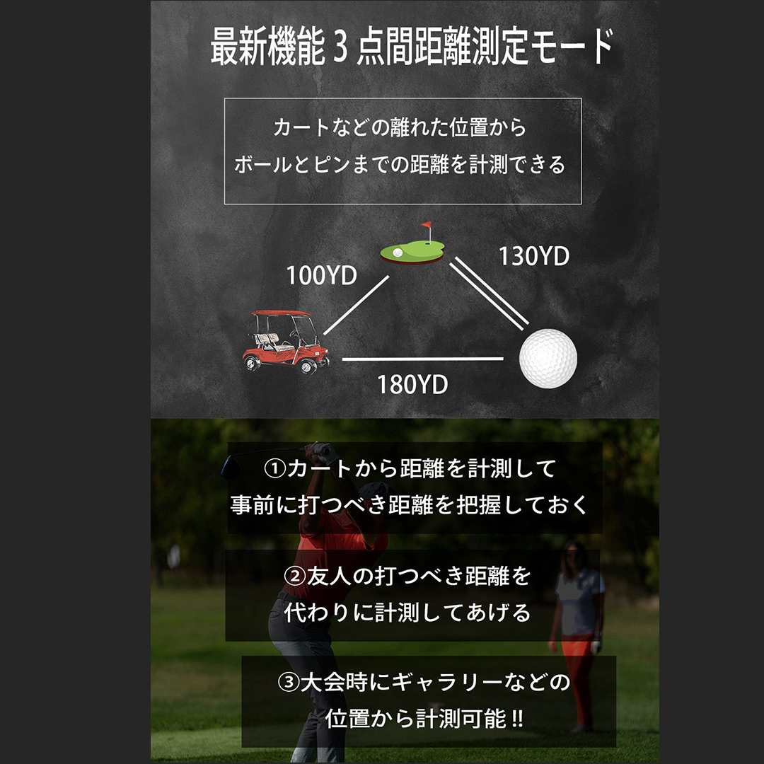 NJ ± PRO ( ブラック ) ゴルフ 距離計 レーザー距離計 小型コンパクトサイズ ゴルフ距離計測器 スロープモード ピンサーチ＋搭載 ハードケース付き [FE07-NT]_イメージ3