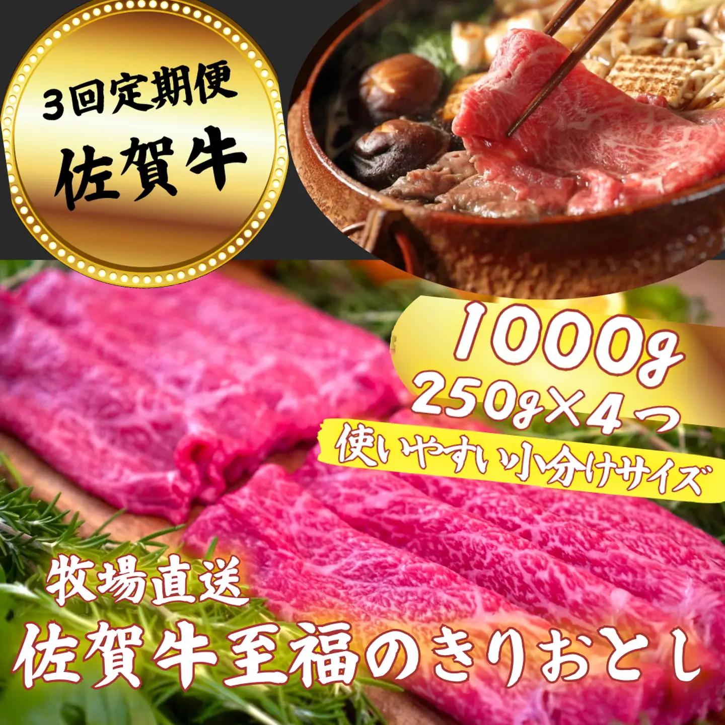 【定期便3回】佐賀牛 至福のきりおとし 1000g（250g×4P）：B640-006