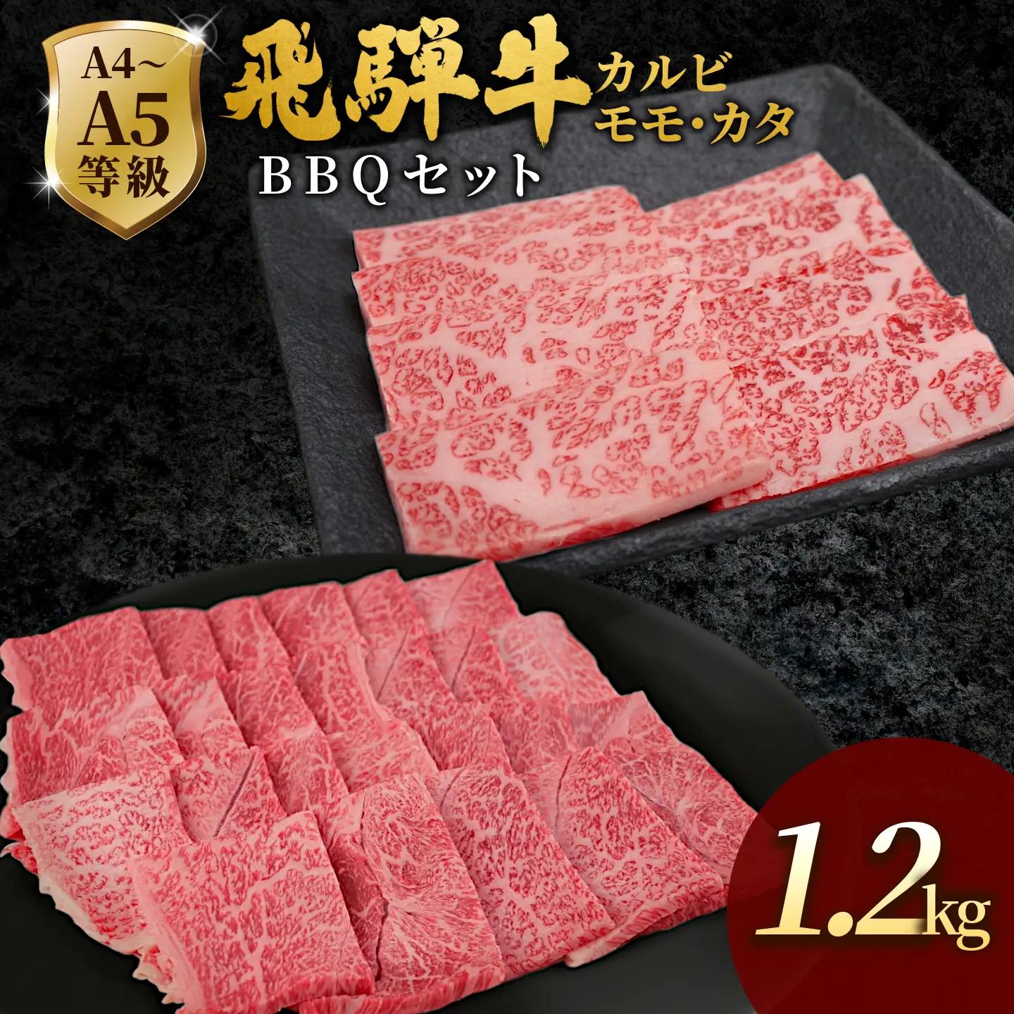 【最短発送】 飛騨牛 BBQセット 計1.2kg カルビ 600g(200g×3p)+もも・カタ焼肉用600g(200g×3p) BBQ 黒毛和牛 肉のひぐち