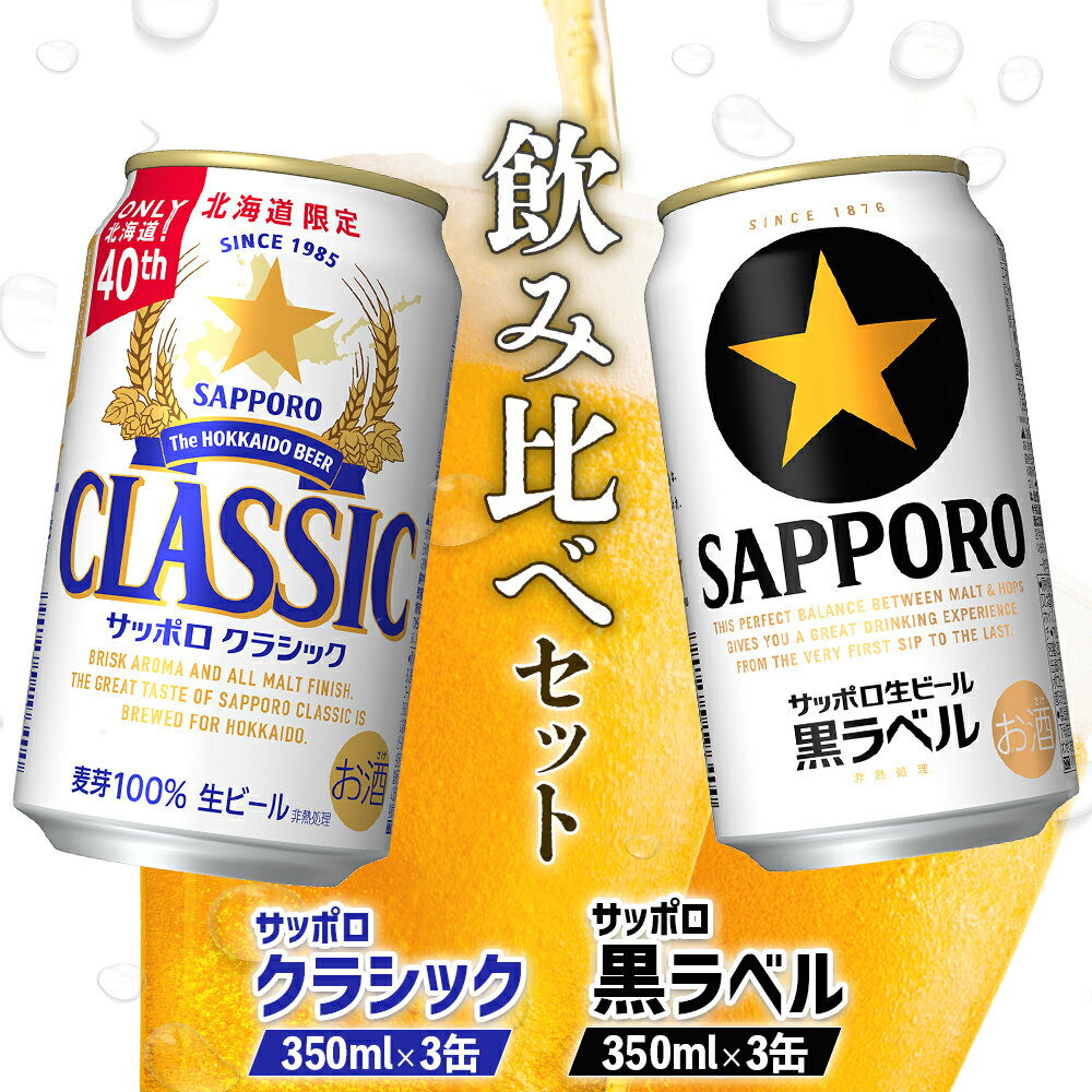 【ふるさと納税】ビール飲み比べ2種セット サッポロクラシック350ml 3缶 と サッポロ黒ラベル350ml 3缶 計6缶 | ふるさと納税 北海道 恵庭 サッポロクラシック 黒ラベル サッポロ黒ラベル 飲み比べ サッポロ クラシック ビール 生ビール お酒 酒 笹松屋 恵庭市【88008701】