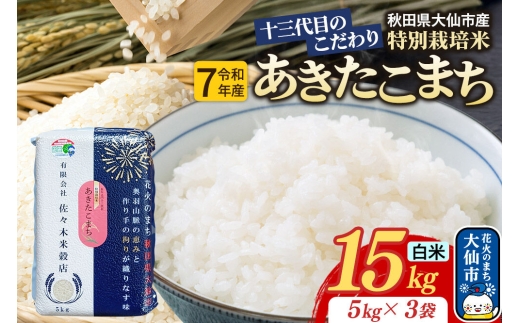 米 あきたこまち【白米】15kg（5kg×3袋）十三代目のこだわり 特別栽培米 令和7年産 [お米 こめ 白米 精米 特別栽培米 あきたこまち ブランド米 秋田県産 大仙市]