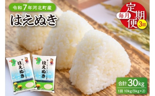 【令和7年産米】※2026年6月中旬開始※ はえぬき30kg（10kg×3ヶ月）定期便 山形県産 【JAさがえ西村山】ka008-006d-r7-06082