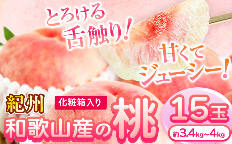 
            桃 もも 紀州 和歌山産 の 桃 15玉 ( 約 3.4kg ~ 4kg ) 魚鶴商店《6月下旬-8月上旬頃よりに発送予定(土日祝除く)》 和歌山県 日高川町 フルーツ 化粧箱入り ギフト モモ わかやま 果物
          