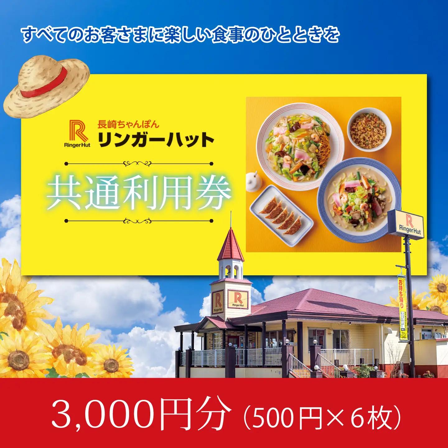 リンガーハットグループ 共通食事券 3000円（500円×6枚）エリア限定 食事券