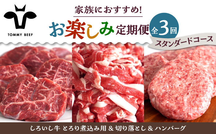 
            【牧場直送】【3回定期便】しろいし牛 家族向け お楽しみ 定期便（スタンダードコース）【佐賀セントラル牧場】佐賀県産 牛肉 お肉 肉 ハンバーグ 切り落とし 炒め物 贅沢 九州 佐賀県 白石町 [IAH209]
          