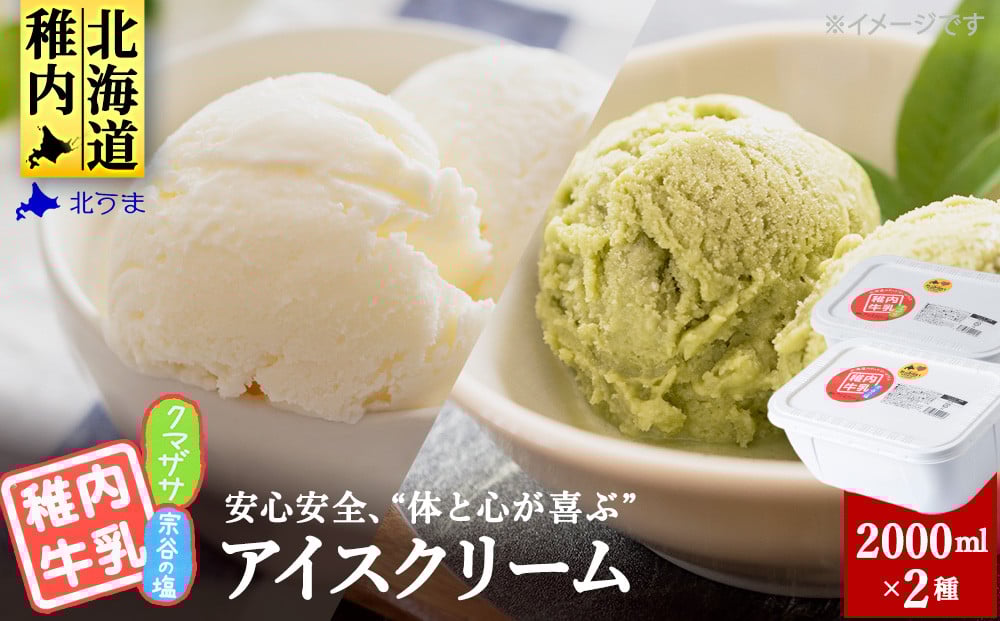
            ＜業務用＞稚内牛乳アイスクリーム2000ml宗谷の塩×クマザサ2個セット
          