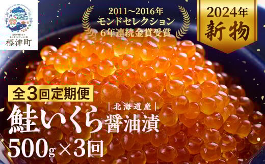 ＜毎月定期便＞北海道産 鮭いくら油漬[500g]全3回【4067241】