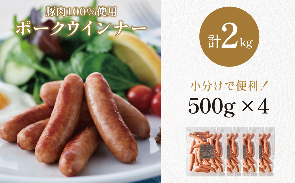 【マイスター山野井】ポークウインナー 計2kg（500g×4P） 豚肉100％使用 ★ 最短発送 ★ 南さつまの薫り こだわり ウィンナー ソーセージ セット おかず 惣菜 お弁当 朝食 おつまみ B