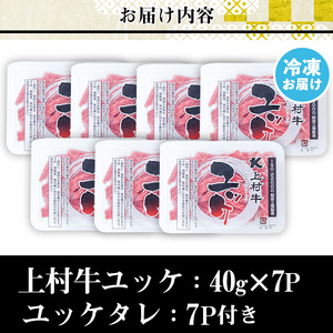 No.1100-A 自慢の自社ブランド牛「上村牛ユッケ」(7人前・40g×7P)国産 九州産 牛肉 黒毛和牛 和牛 ユッケ 生食 小分け 冷凍 ギフト 贈答 頒布会 定期便 数量限定【カミチク】