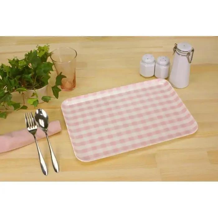 【ピンク×イエロー2枚組】ST ランチョン トレー M 33cm ミルキー チェック タツクラフト 【Tk81】