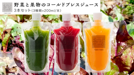野菜と果物の コールドプレスジュース 200ml × 3本セット  野菜ジュース スムージー 美容 健康 無添加