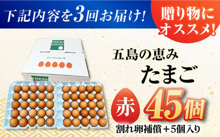 【3回定期便】【箱入り】五島の恵みたまご M-Lサイズ 45個入 / 卵 赤玉子 五島市 / 五島列島大石養鶏場[PFQ048]  玉子 タマゴ 鶏卵 希少 五島列島
