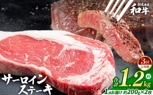 【定期便3回】栃木県産和牛 サーロインステーキ 約200gx2枚  | 定期便 牛肉 和牛 ステーキ サーロイン ステーキ ステーキ用 旨味 美味しい 肉 お肉  栃木県共通返礼品 栃木県 真岡市 