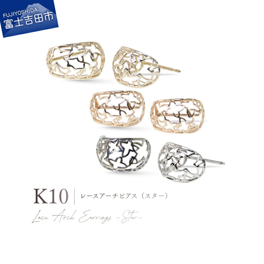 【ふるさと納税】 K10 レースアーチピアス スター 選べる地金 YG PG WG ピアス イエローゴールド ピンクゴールド ホワイトゴールド ジュエリー 宝石 レース 星 オフィス モダン ミニマル レディース プレゼント 誕生日 記念日
