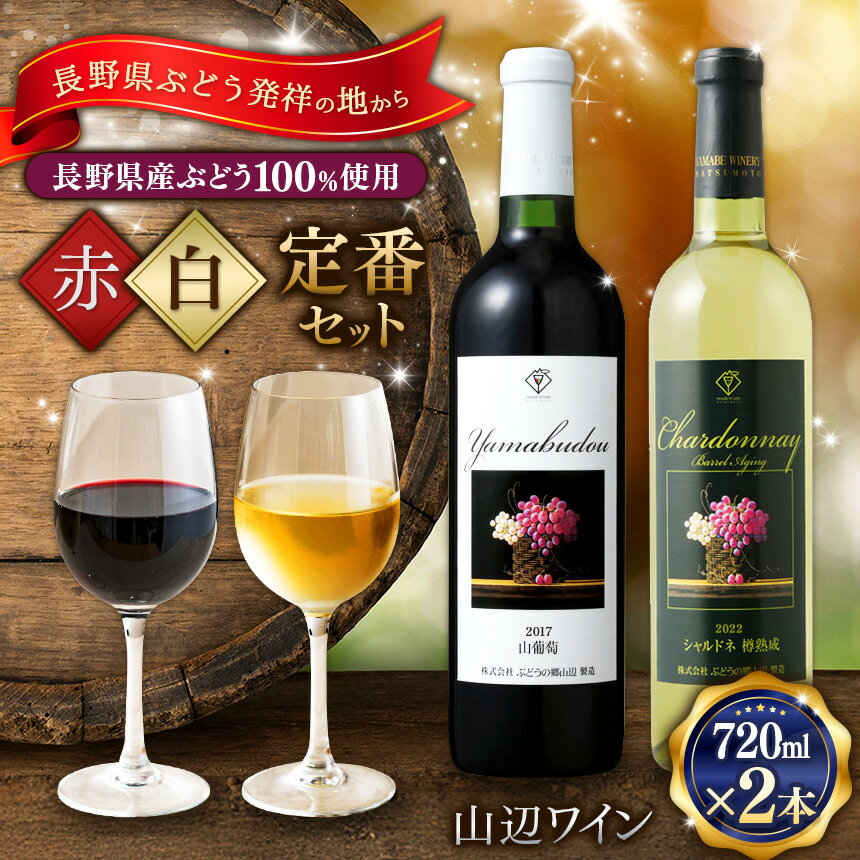 【ふるさと納税】【赤×白定番セット】山辺ワインセット720ml×2本(山葡萄×シャルドネ樽熟成)｜ワイン 飲み比べ お酒 辛口 セット 信州 赤ワイン 白ワイン ぶどう 長野県 松本市 希少価値 わいん 酒 おさけ さけ サンセミヨン 山葡萄 やまぶどう