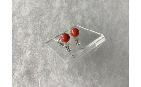 赤Tama イヤリング 7.3mm以上 (バネ式 / ホワイトゴールド) | 珊瑚 赤珊瑚 サンゴ さんご 赤サンゴ イヤリング ホワイトゴールド 金具 バネ式 アクセサリー 高知県 南国市