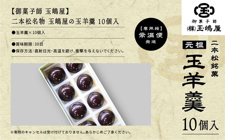 二本松の名物 銘菓《玉嶋屋の玉羊羹》10個入り【御菓子師 玉嶋屋】