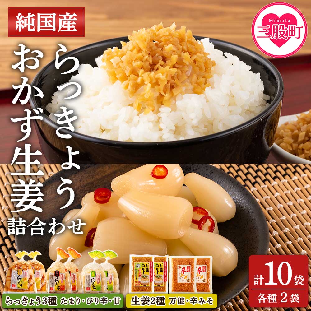 ＜純国産らっきょう3種とおかず生姜2種の詰め合わせ（各2P）＞宮崎県産 国産 らっきょう たまりらっきょう 生姜 ショウガ 薬味 ラーメン 炒飯 チャーハン うどん セット 詰め合わせ 【MI251-ko】【株式会社上沖産業】