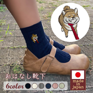 おはなし靴下 ギフトボックス 柴犬 レディース グリーン