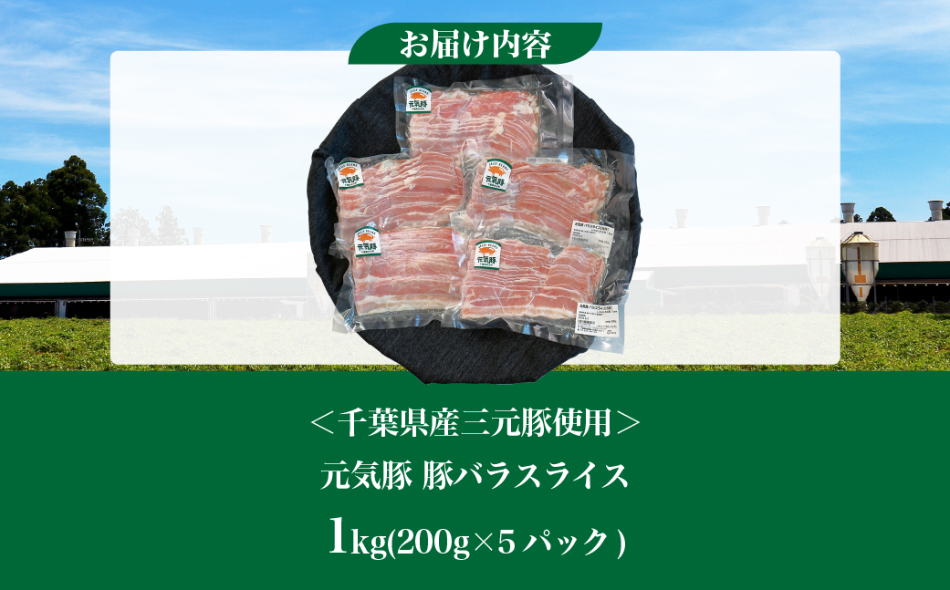 【千葉県産ブランド豚】元気豚 豚バラスライス(やわらか薄切りスライス)1kg(200g×5パック)【配送不可地域：離島・沖縄県】TAKB061