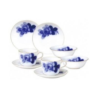 ふるさと納税 横浜市 モーニング碗皿&amp;プレート&amp;ポリッジボールペアセット(ブルーローズ)〈大倉陶園〉