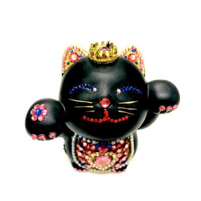 ふるさと納税 中間市 向上運:上向きジュエリー招き猫両手挙げ黒招き猫(赤座布団付き) |  | 01