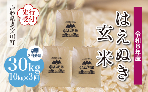 ＜令和8年産米先行受付＞ 真室川町産 はえぬき 【玄米】 30kg定期便 （10kg×3回発送）＜配送時期指定可＞