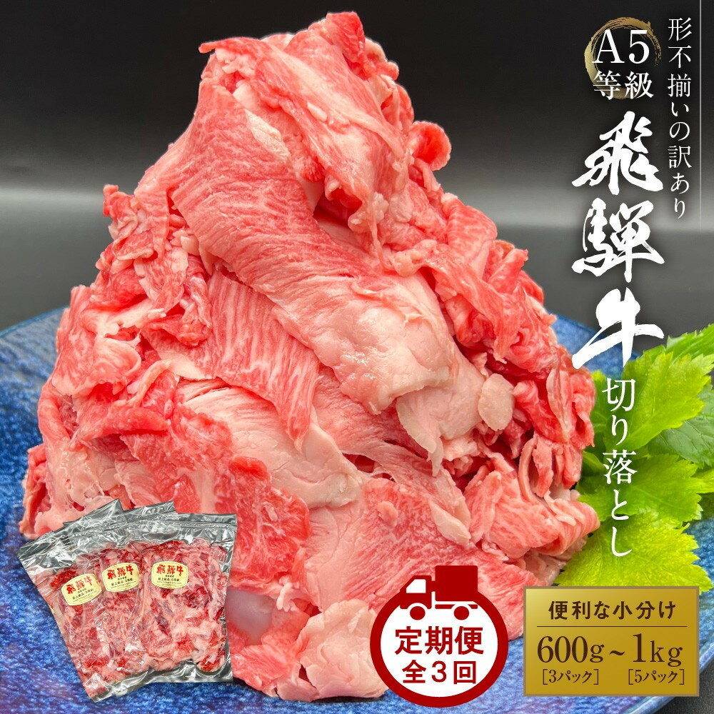 【ふるさと納税】【選べる容量・回数】A5等級飛騨牛 200g×3～5P×1～3回｜形不揃い 訳あり こま切れ 切り落とし 切落し すき焼き 黒毛和牛 冷凍 人気 国産 薄切り 高評価 HF001MP