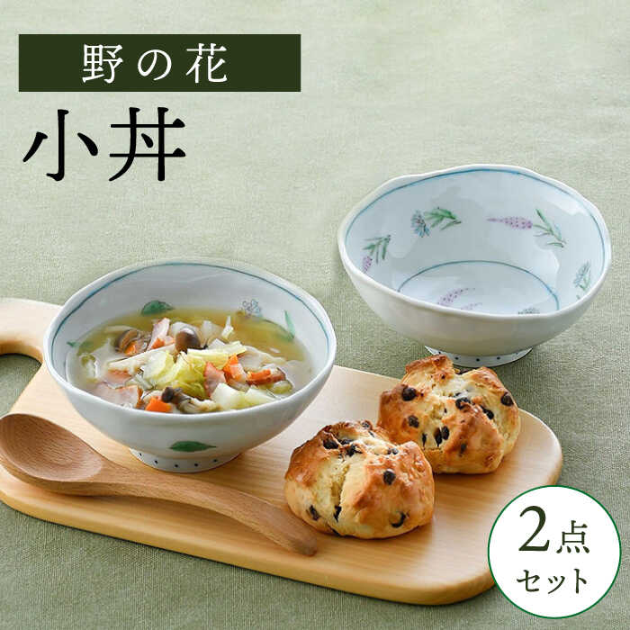 【ふるさと納税】【波佐見焼】野の花 小丼 2点セット 食器 皿 茶碗 小鉢【藍水】[GB45]