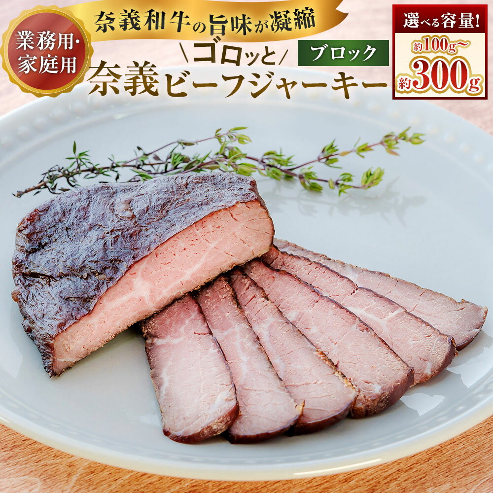 【ふるさと納税】＜選べる内容量＞【持ち運べるステーキ】奈義和牛の旨味が凝縮された ゴロッと奈義ビーフジャーキー ブロック 1パック・3パック 100g・計300g 【業務用・家庭用】 なぎビーフ 牛肉 和牛 干し肉 お肉 塩 ハーブ おつまみ お酒のお供 岡山県産 国産 送料無料