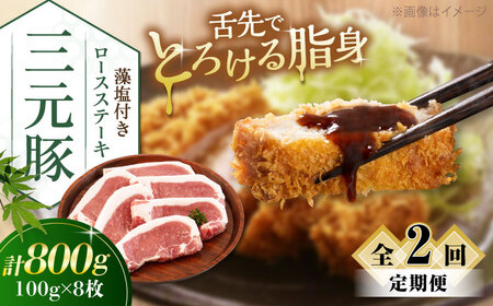 【全2回定期便】 三元豚 ロースステーキ 8枚（100g/枚）  藻塩付き 《喜茂別町》【平田牧場】ステーキ ステーキ ステーキ ステーキ ステーキ ステーキ [AJAP026] 34000 34000円