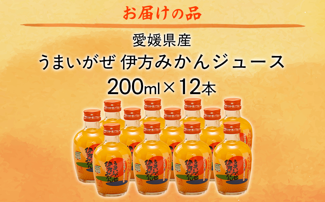 【先行予約】【愛媛県産】うまいがぜ伊方みかんジュース（200ml×12本） ストレート果汁100％ （2025年12月より順次発送） IKTI006
