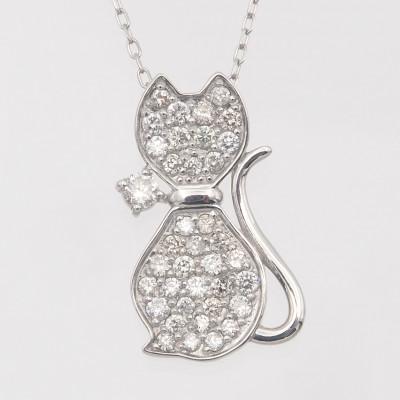 ふるさと納税 山梨県 『宝石の街 甲府』プラチナ ダイヤモンド0.28ct  猫 ペンダントネックレス(HH018782)
