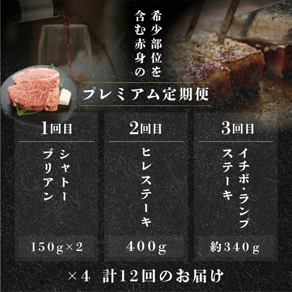 【定期便12回】 飛騨牛 赤身 ステーキ 12回プレミアム (シャトーブリアン / ヒレ / イチボ　ランプ)【tc5】