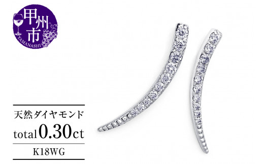 ピアス 天然 ダイヤモンド 0.30ct スタッド SIクラス ホーン ツノ シェイプ ムーン ダブルロックキャッチ【K18WG】P-151（KRP）G61-1410