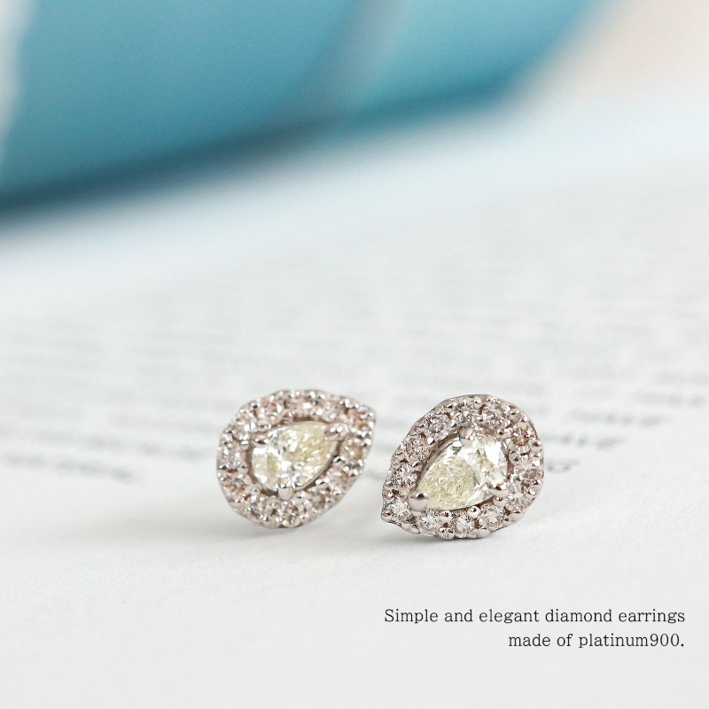 甲府市発 プラチナ ダイヤモンド ピアス 0.4ct ペアシェイプ [PS-0641-2PT]